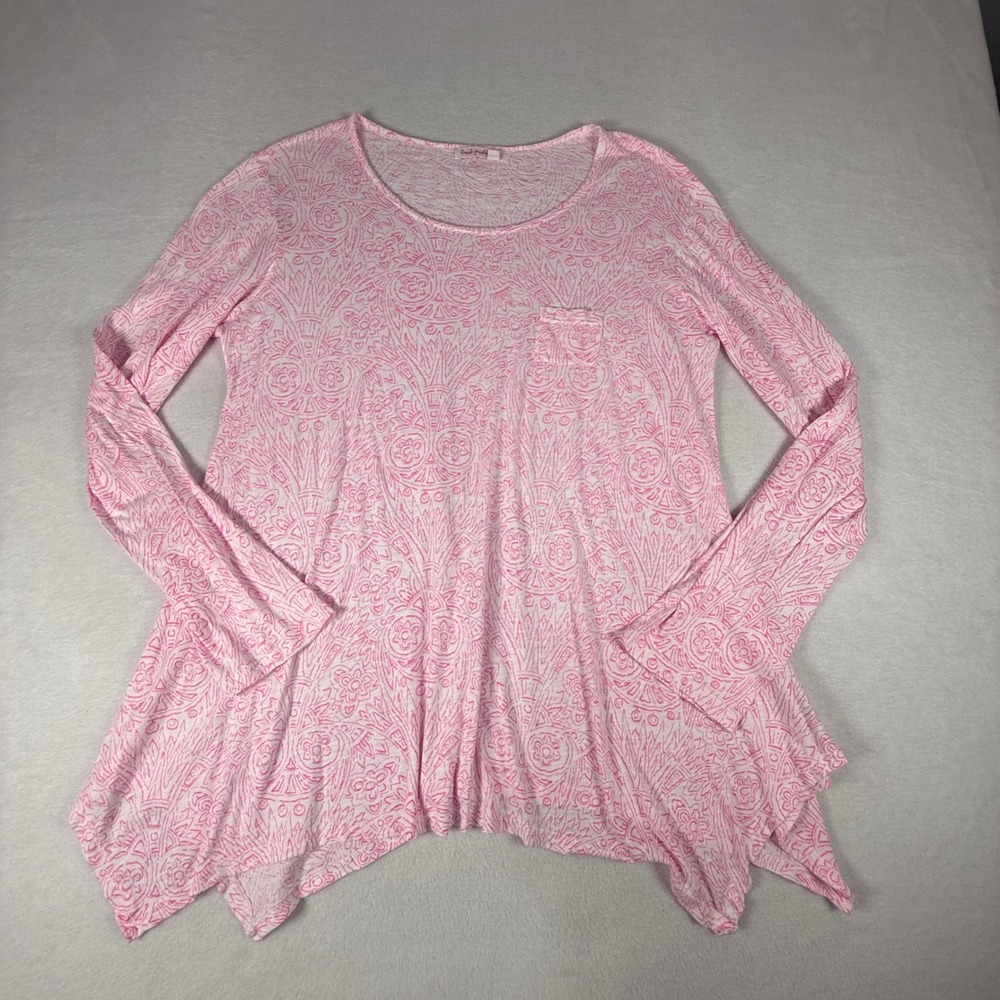 Fresh Produce Tunic Top Womens XL Pink Cotton Coastal Sharkbite Hem Boho Floral